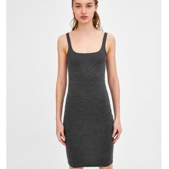 knee length dresses for ladies Zara Grey Long Sleeve Turtle Neck Drape Knit Gathered Asymmetric Short –  Brie main image 0